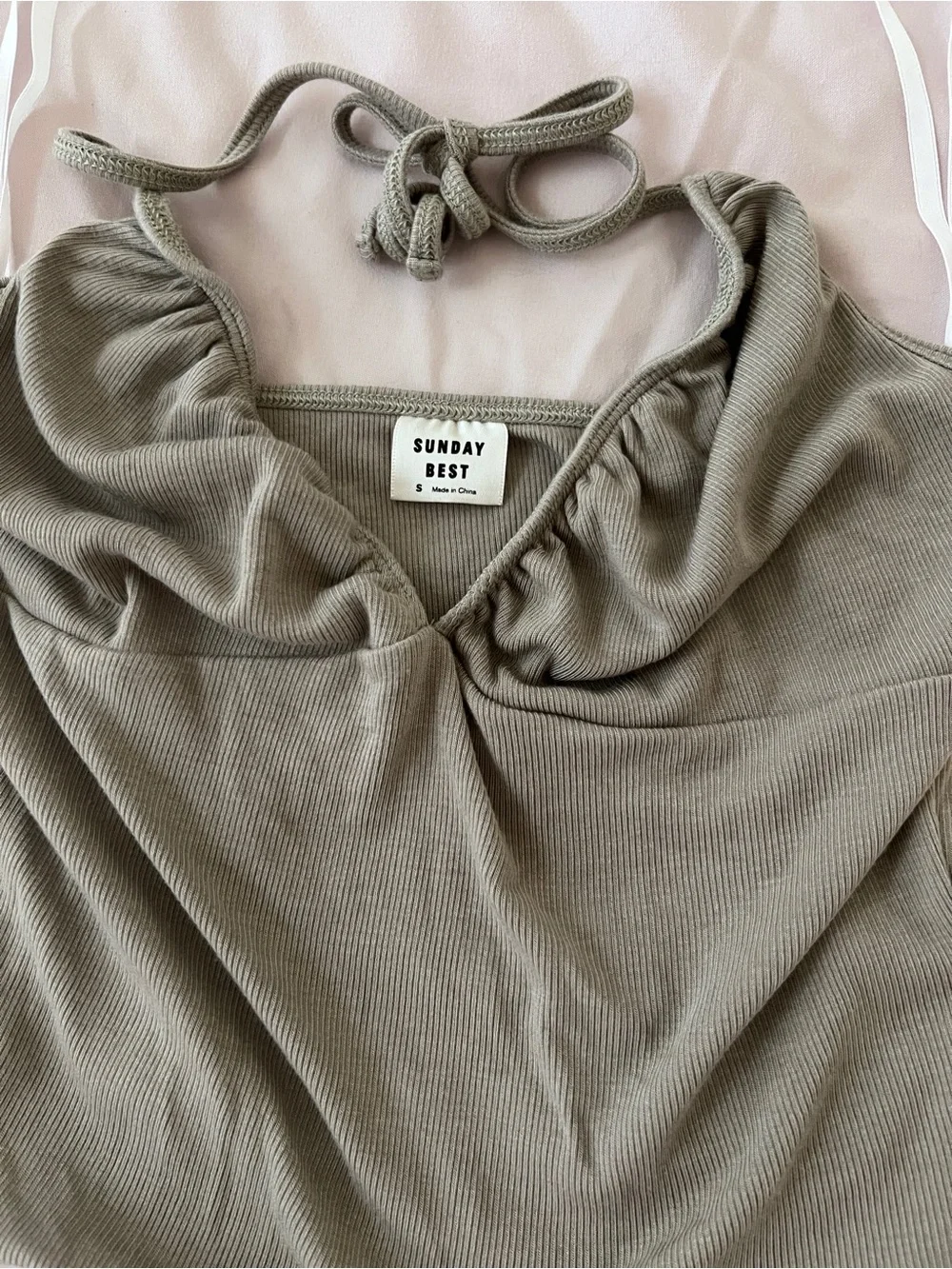 Aritzia Ribbed Halter Cami in Sage